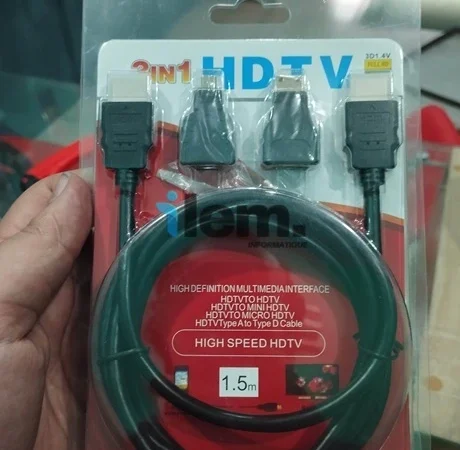 Câble HDTV 3-en-1 HDMI 1,5 m, avec adaptateurs Mini et Micro HDMI